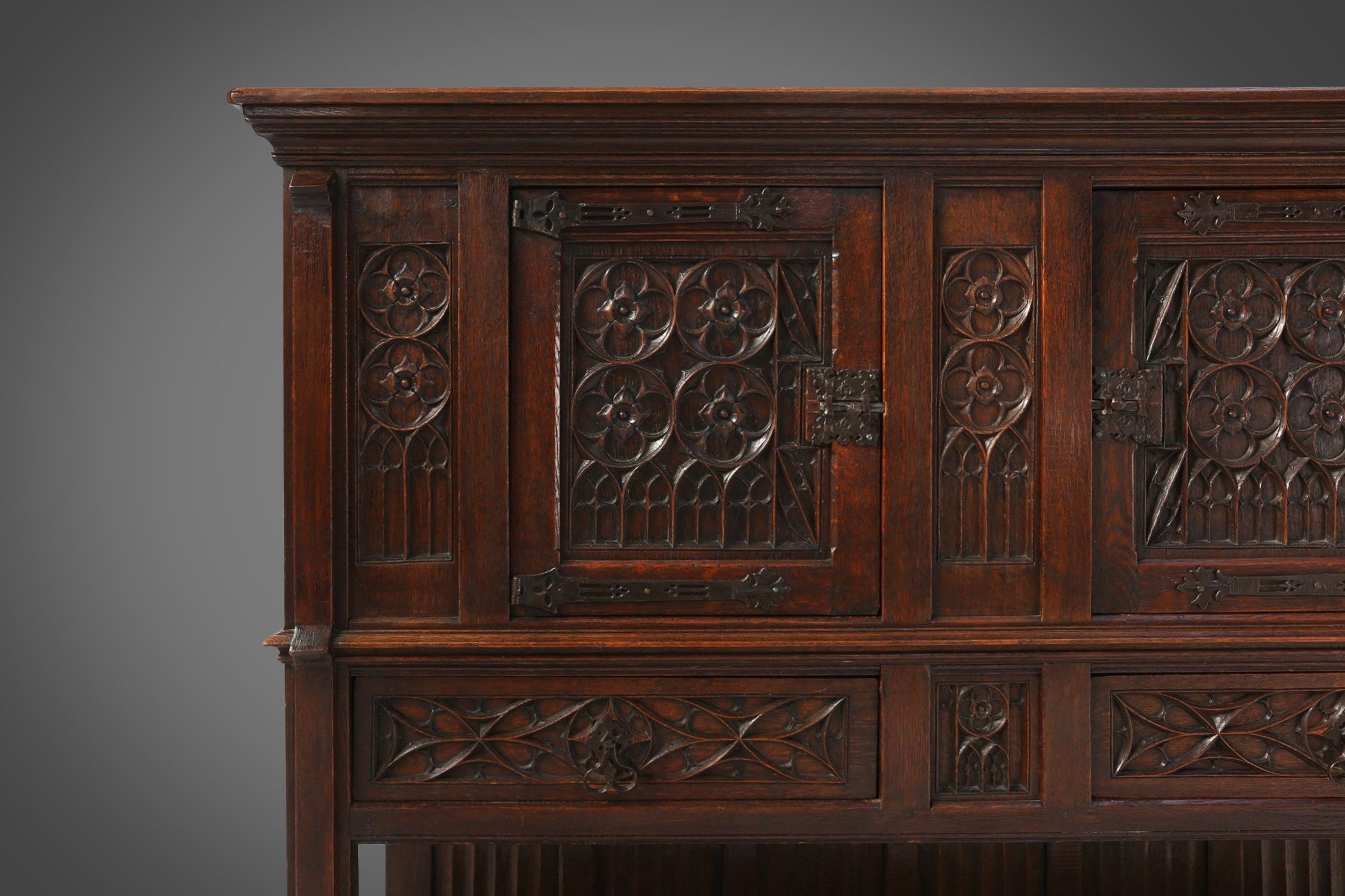 Neo-gothic cabinet in oak with concealed storage and rich decorations, France, 1850sthumbnail